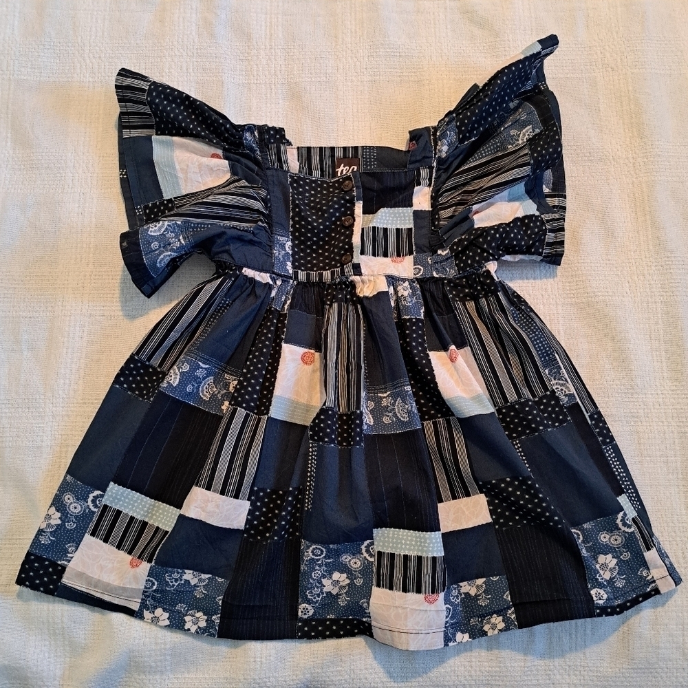 Tea Collection girls size 2T dress, Boro Quilt print, kimono sleeve